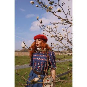 Blue 70's Floral Vintage Cotton Top | S/M