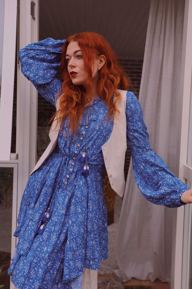 Amara Blue Floral Boho Dress 