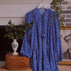 Amara Blue Floral Boho Dress 