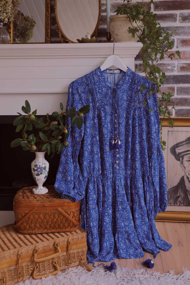 Amara Blue Floral Boho Dress 