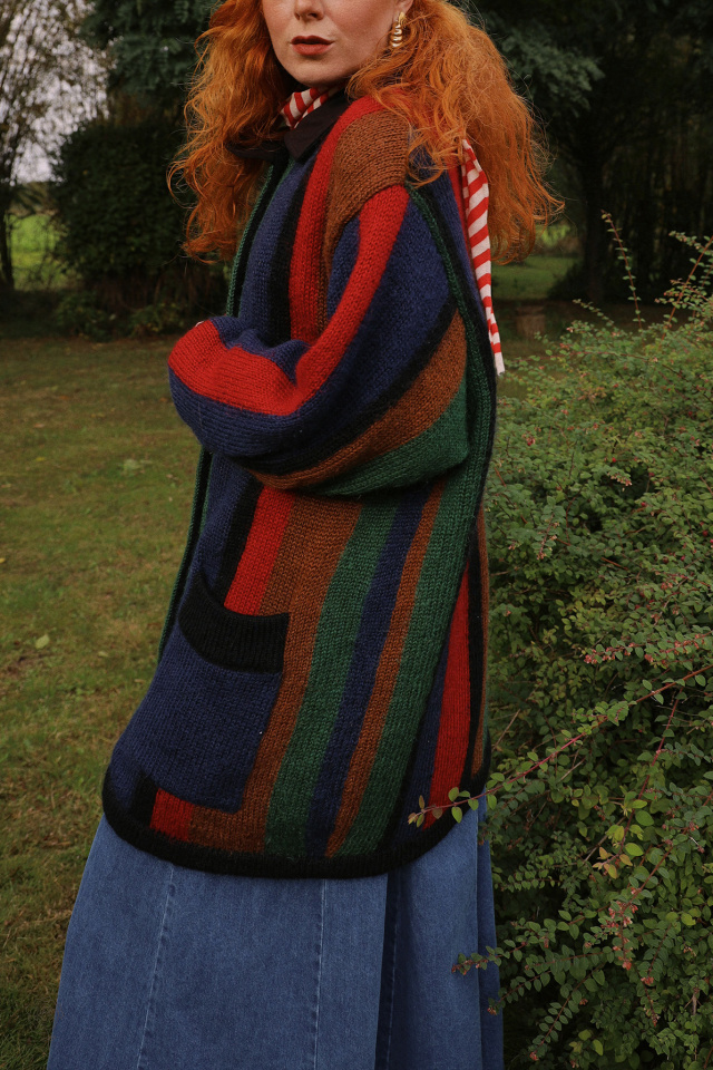 Bold Striped Vintage Cardigan Jacket | L/XL