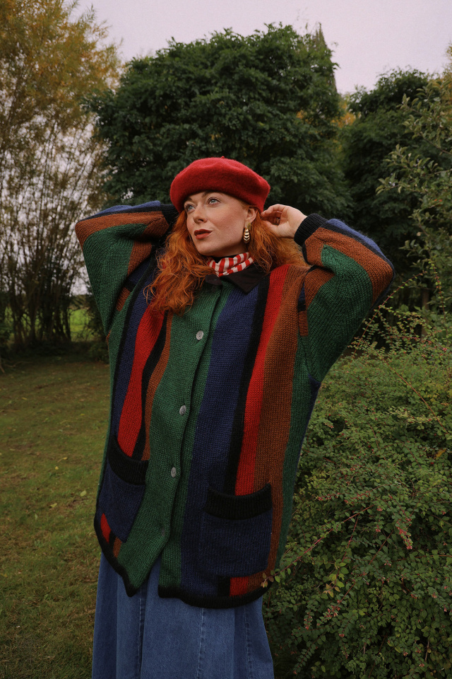 Bold Striped Vintage Cardigan Jacket | L/XL