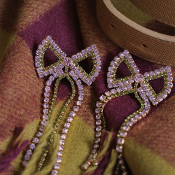 Bow Lilac &amp; Green Stoned Earrings 