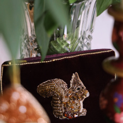 Burgundy Squirrel Velvet Pouch