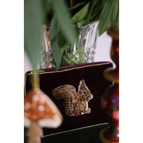 Burgundy Squirrel Velvet Pouch