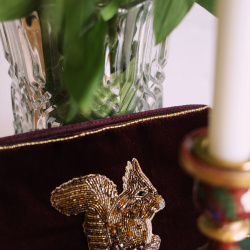 Burgundy Squirrel Velvet Pouch