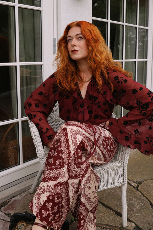 Burgundy Bloom Paisley Trousers 