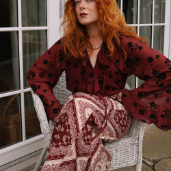 Burgundy Bloom Chiffon Boho Blouse 