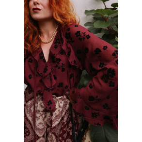 Burgundy Bloom Chiffon Boho Blouse 
