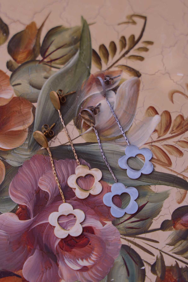 Cute Dangle Flower Heart Earrings