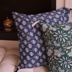 Dark Blue Floral Cotton Pillow Cover