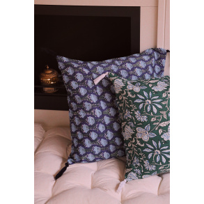 Dark Blue Floral Cotton Pillow Cover