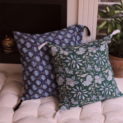 Green Floral Cotton Pillow Cover 
