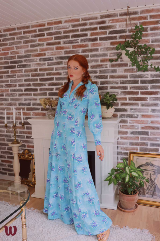 Blue Purple Floral 70's Maxi Dress | S/M