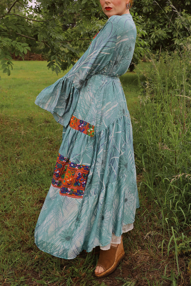 Green Floral Recycled Kimono | M-XL