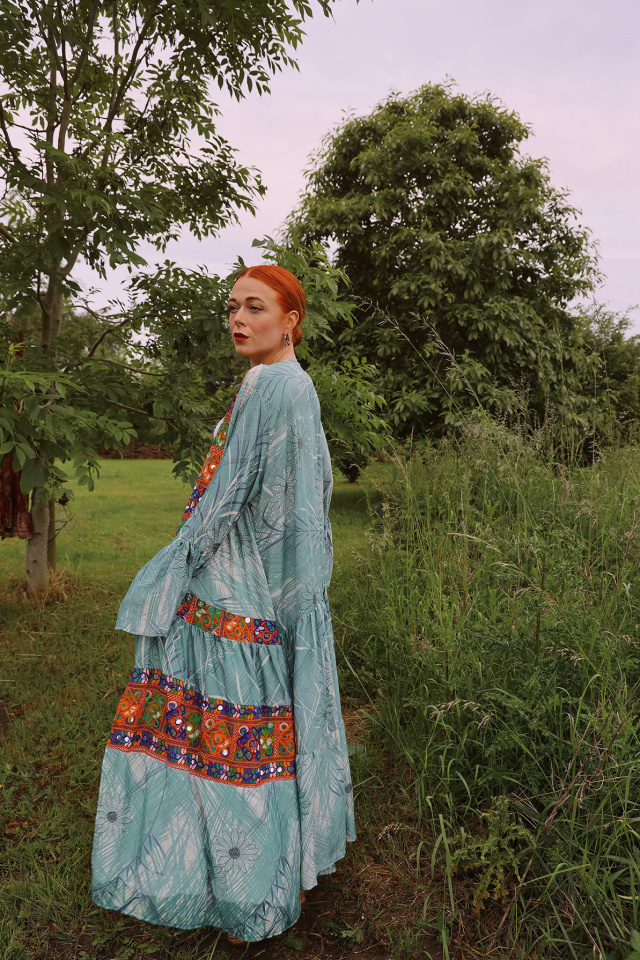 Green Floral Recycled Kimono | M-XL