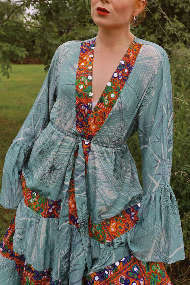 Green Floral Recycled Kimono | M-XL