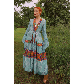 Green Floral Recycled Kimono | M-XL
