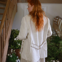 Light Sand Embroidered Linen Blazer Jacket | L/XL