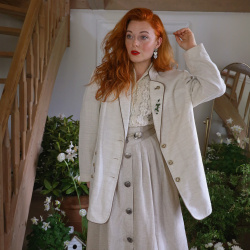 Light Sand Embroidered Linen Blazer Jacket | L/XL