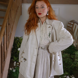 Light Sand Embroidered Linen Blazer Jacket | L/XL