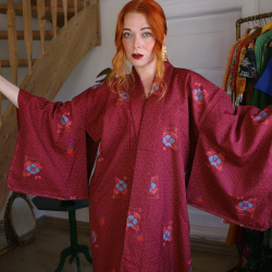 Long Burgundy Vintage Kimono | M-XXL 