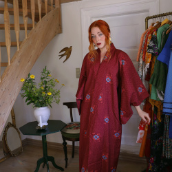 Long Burgundy Vintage Kimono | M-XXL 