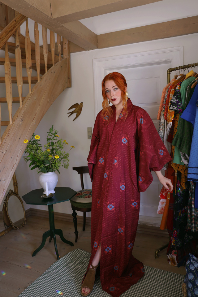 Long Burgundy Vintage Kimono | M-XXL 