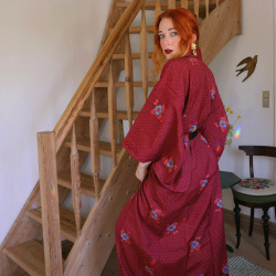 Long Burgundy Vintage Kimono | M-XXL 