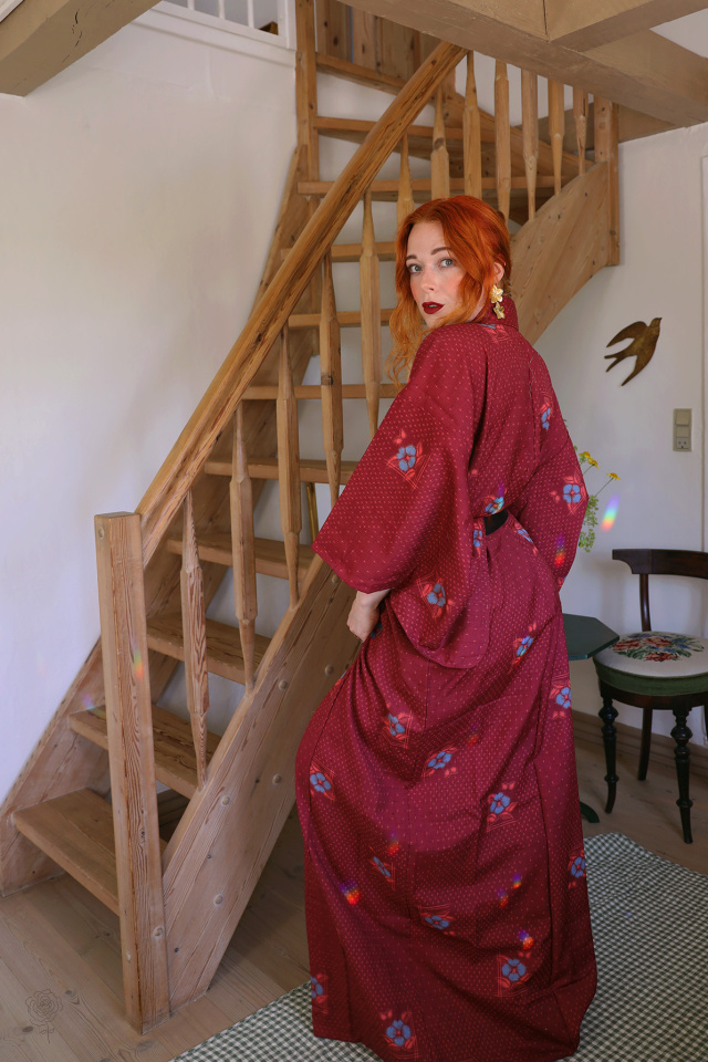 Long Burgundy Vintage Kimono | M-XXL 