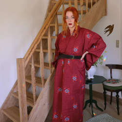Long Burgundy Vintage Kimono | M-XXL 