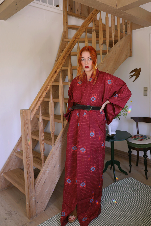 Long Burgundy Vintage Kimono | M-XXL 
