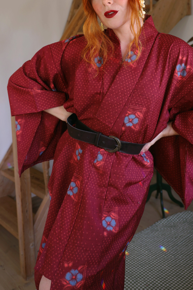 Long Burgundy Vintage Kimono | M-XXL 