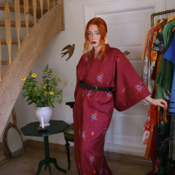Long Burgundy Vintage Kimono | M-XXL 