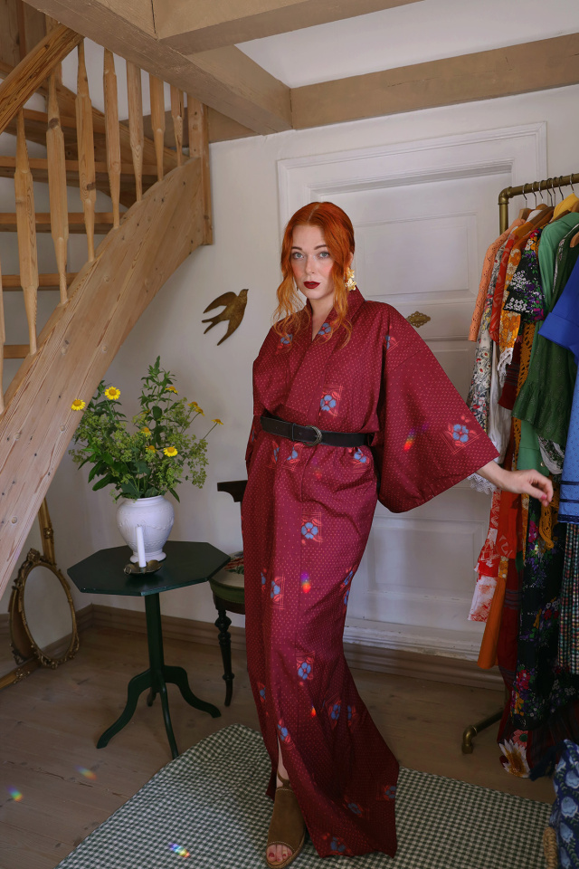 Long Burgundy Vintage Kimono | M-XXL 