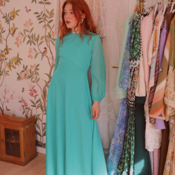 Minty Turquoise 70's Vintage Gown | S