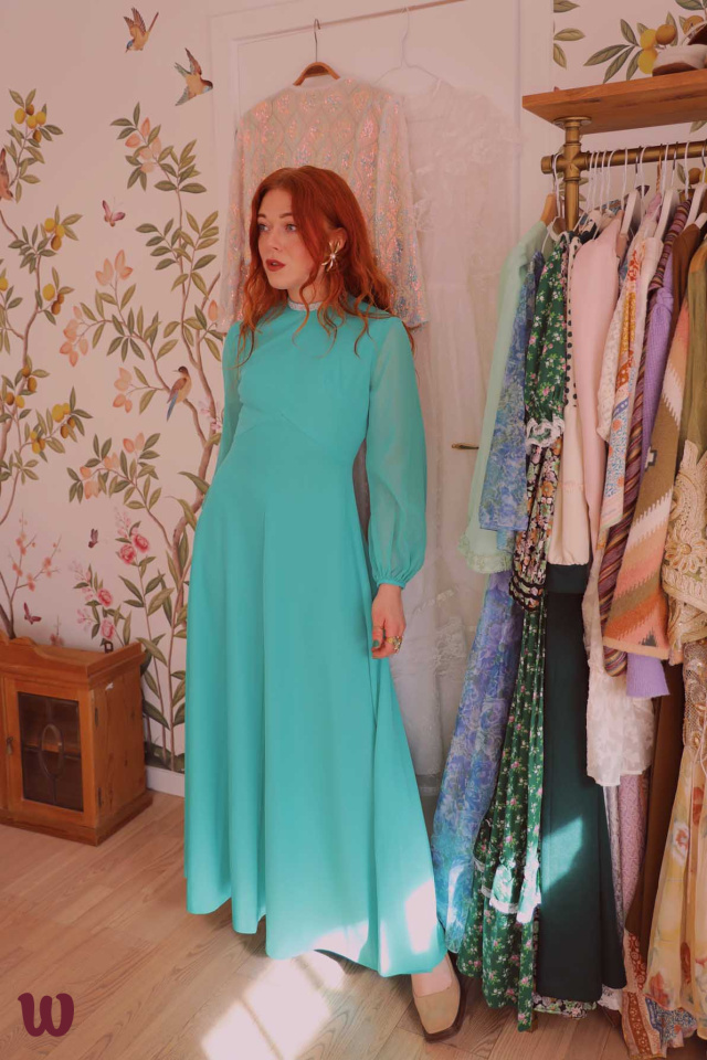 Minty Turquoise 70's Vintage Gown | S