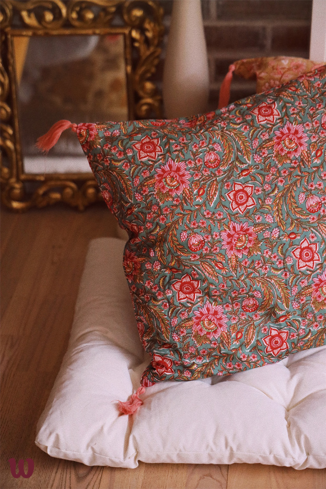 One With Green Floral Pillow Cover