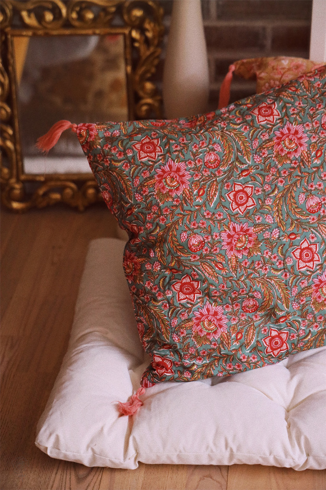 One With Green Floral Pillow Cover