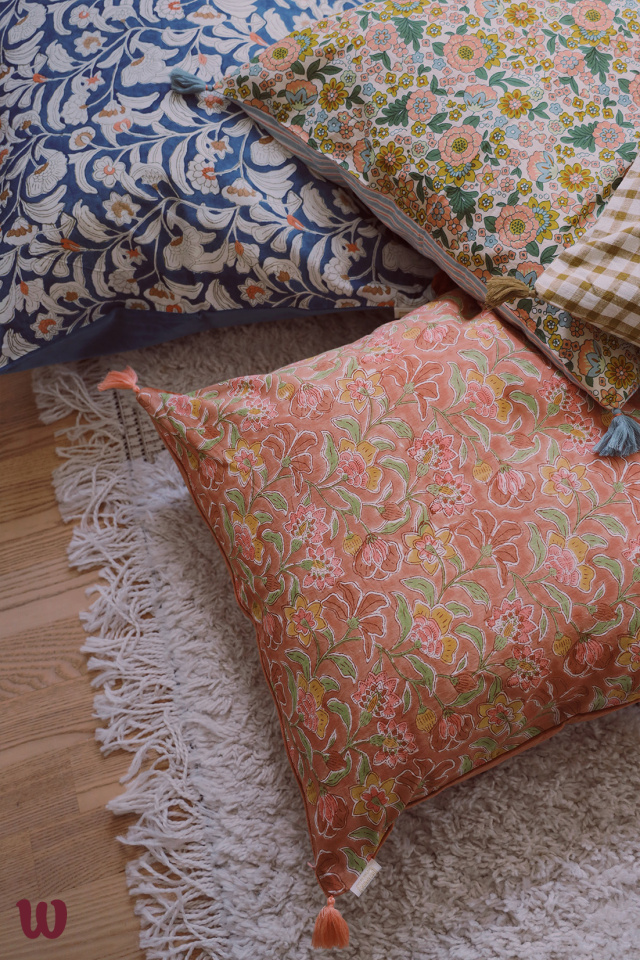 Peachy Velvet &amp; Cotton Pillow Cover 