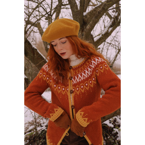 Orange, White & Mustard Pattern Vintage Cardigan | S