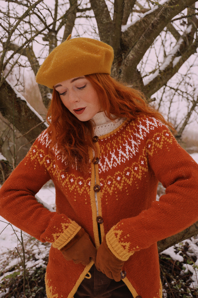 Orange, White &amp; Mustard Pattern Vintage Cardigan | S