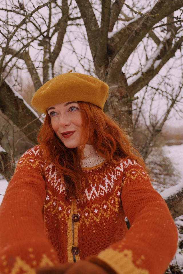 Orange, White &amp; Mustard Pattern Vintage Cardigan | S