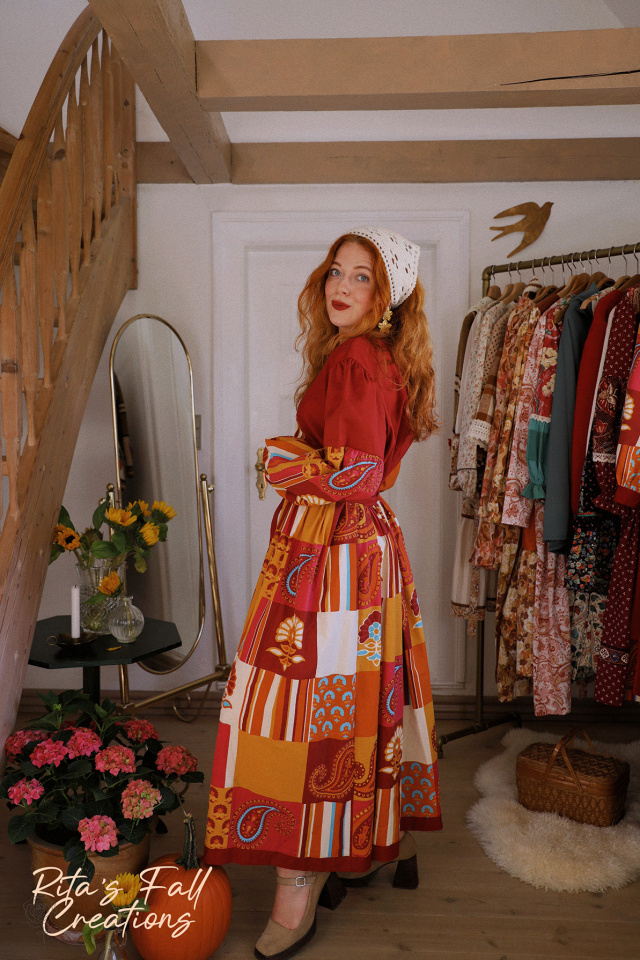 Rita's Playful Red Upcycled Dress | L/XL