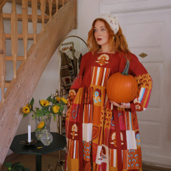 Rita's Playful Red Upcycled Dress | L/XL