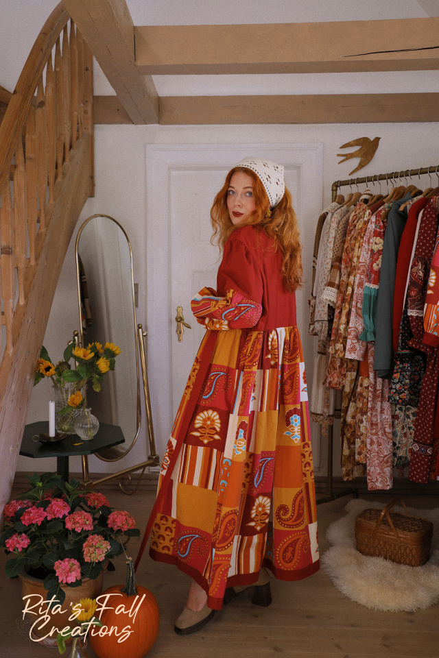 Rita's Playful Red Upcycled Dress | L/XL