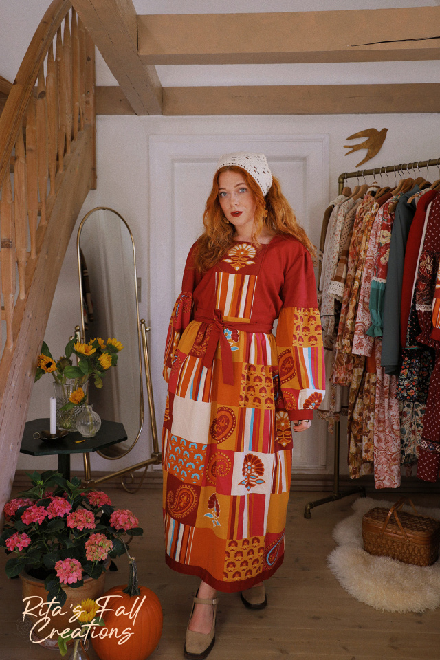 Rita's Playful Red Upcycled Dress | L/XL