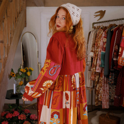 Rita's Playful Red Upcycled Dress | L/XL
