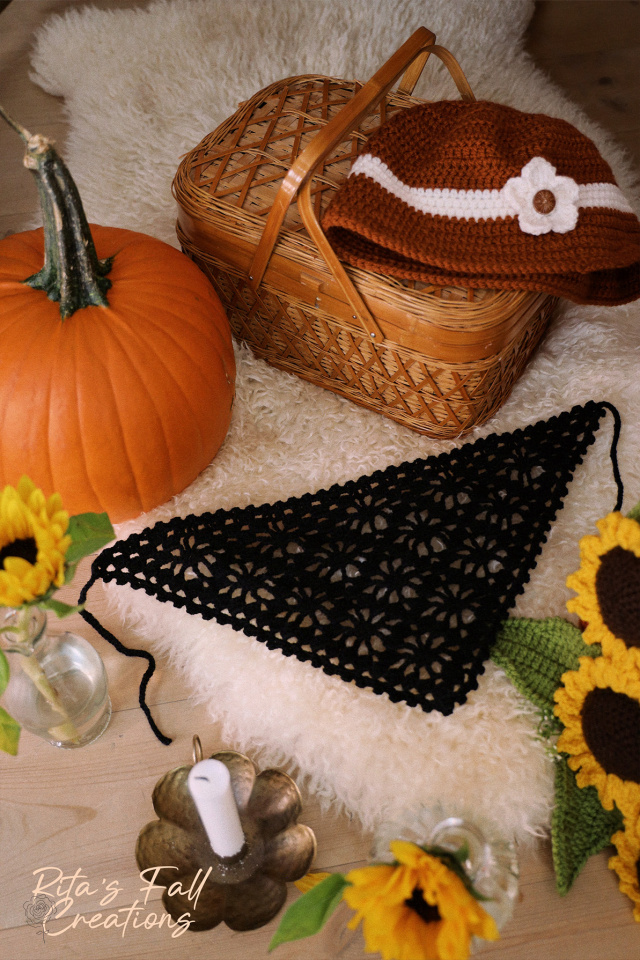 Rita's Black Crochet Triangle Head Scarf