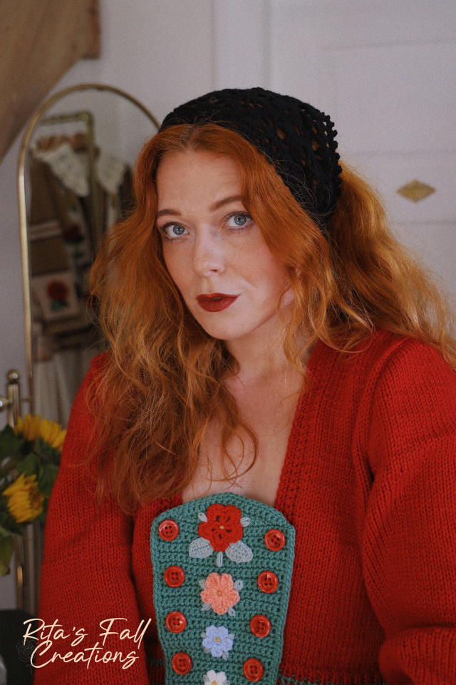 Rita's Black Crochet Triangle Head Scarf